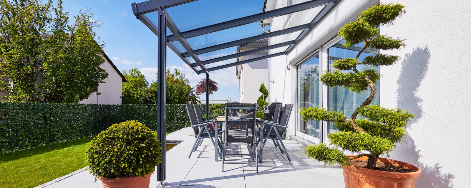 Terrassendach Premium 4x3 m anthrazit Echtglas